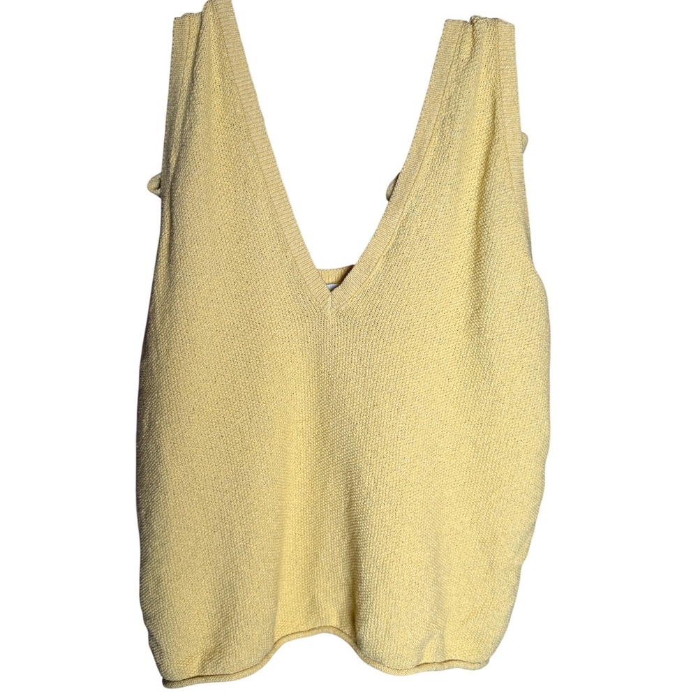 Free People FP Beach Sweater Tank Womens Small Yellow Cotton Tie Shoulder Boho - Picture 4 of 9